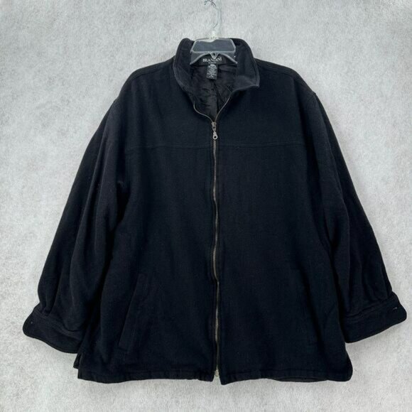 VTG Brandini Woolmark Shacket Mens XL Wool Winter Jacket Zip Up Sweater Black‎ - Picture 1 of 7